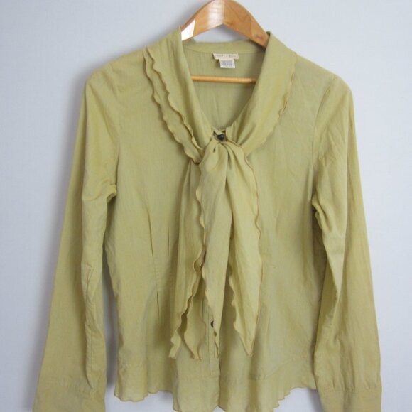 neesh by dar Womens Large Mustard Gold LS Cotton Blouse Shirt Ruffle Front L - Picture 3 of 12